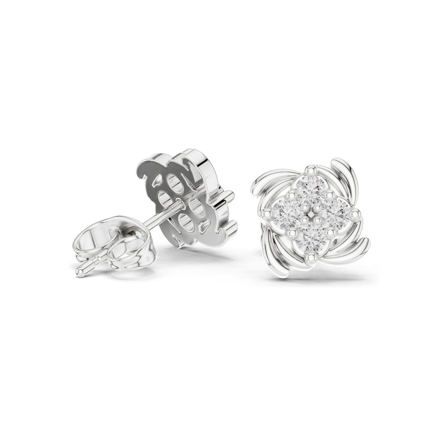 0.36 CT Lab Diamond Cluster Swirl Stud Earrings | VVS-VS EF Clarity | 18KT, 14KT, 10KT Gold & 925 Silver | Rose, Yellow, White Gold | Floral Design | Moissanite Option