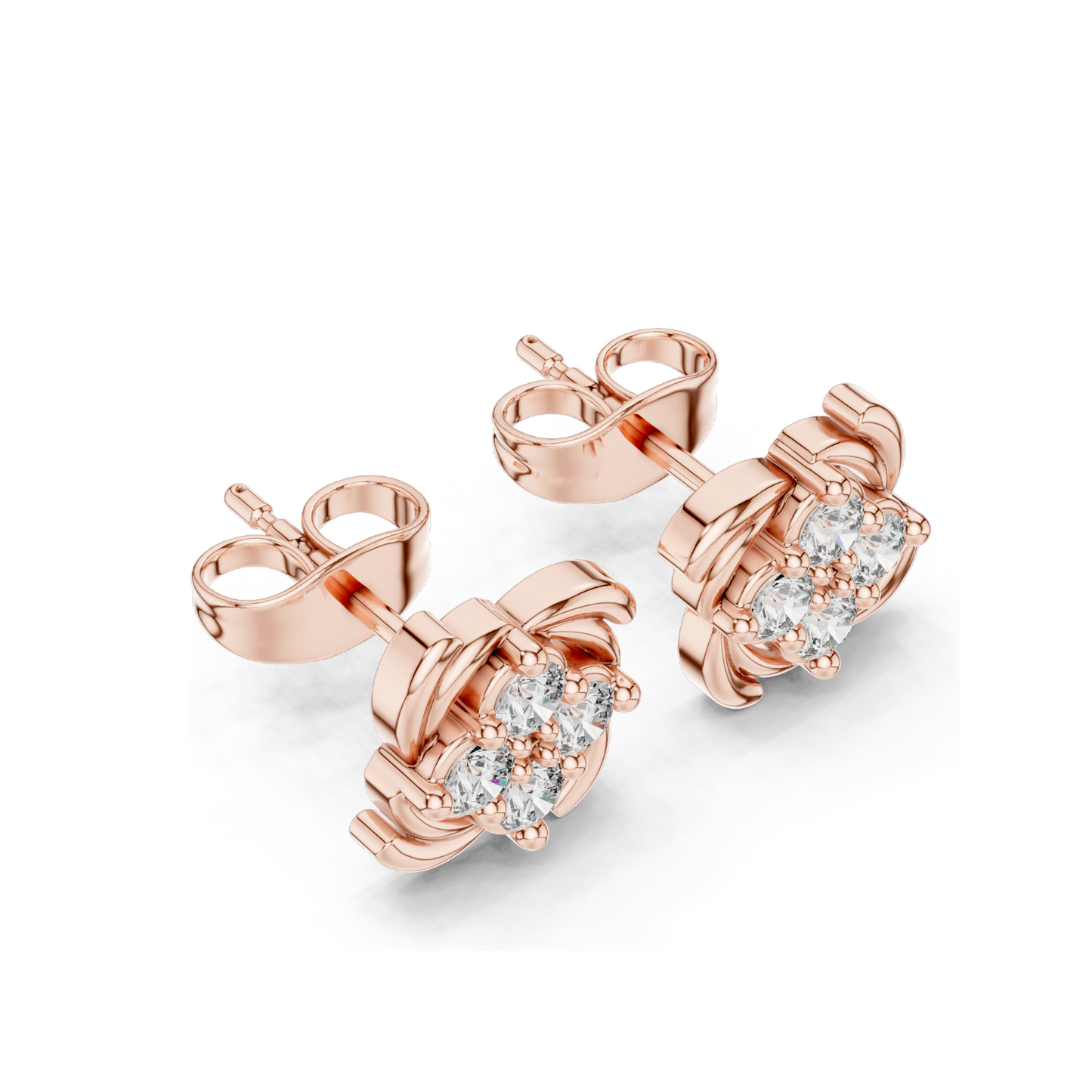 0.36 CT Lab Diamond Cluster Swirl Stud Earrings | VVS-VS EF Clarity | 18KT, 14KT, 10KT Gold & 925 Silver | Rose, Yellow, White Gold | Floral Design | Moissanite Option