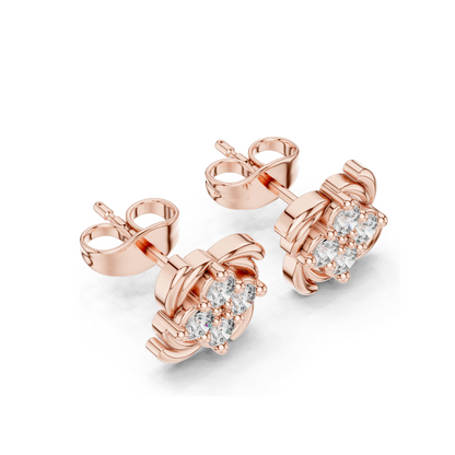 0.36 CT Lab Diamond Cluster Swirl Stud Earrings | VVS-VS EF Clarity | 18KT, 14KT, 10KT Gold & 925 Silver | Rose, Yellow, White Gold | Floral Design | Moissanite Option