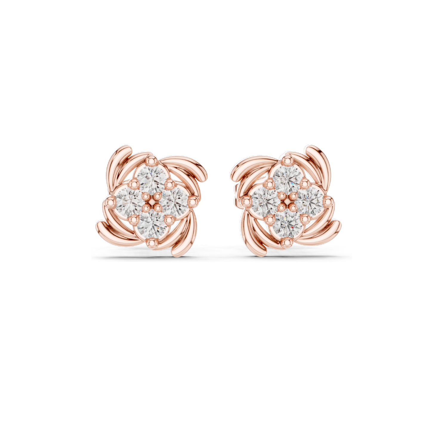 0.36 CT Lab Diamond Cluster Swirl Stud Earrings | VVS-VS EF Clarity | 18KT, 14KT, 10KT Gold & 925 Silver | Rose, Yellow, White Gold | Floral Design | Moissanite Option
