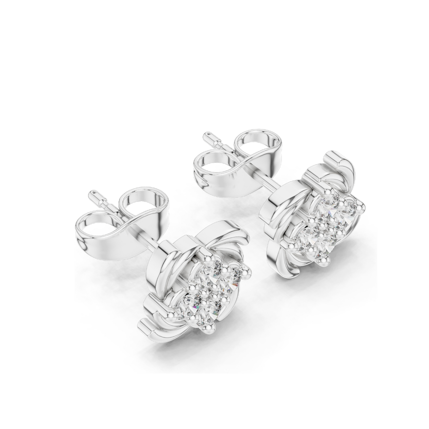 0.36 CT Lab Diamond Cluster Swirl Stud Earrings | VVS-VS EF Clarity | 18KT, 14KT, 10KT Gold & 925 Silver | Rose, Yellow, White Gold | Floral Design | Moissanite Option