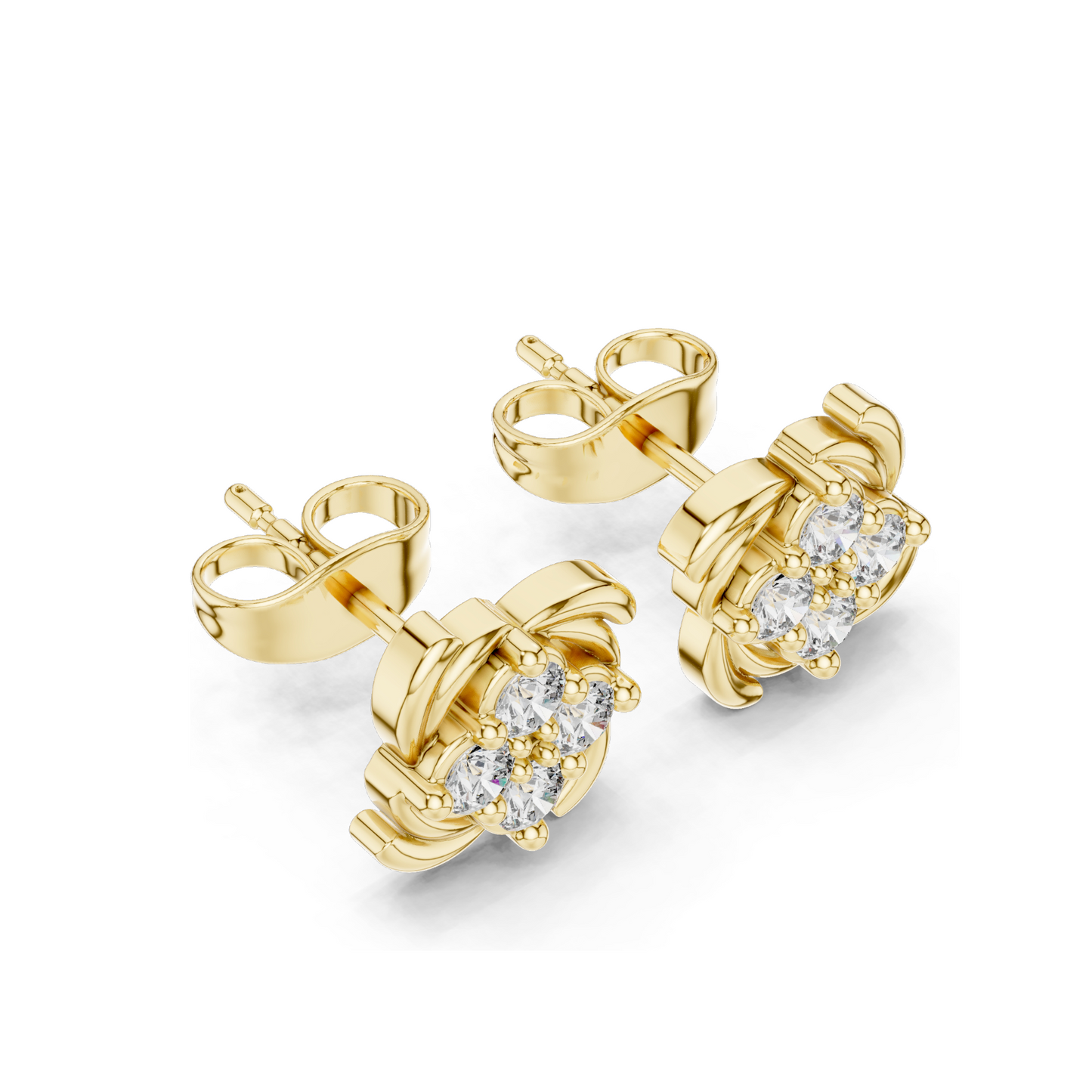 0.36 CT Lab Diamond Cluster Swirl Stud Earrings | VVS-VS EF Clarity | 18KT, 14KT, 10KT Gold & 925 Silver | Rose, Yellow, White Gold | Floral Design | Moissanite Option