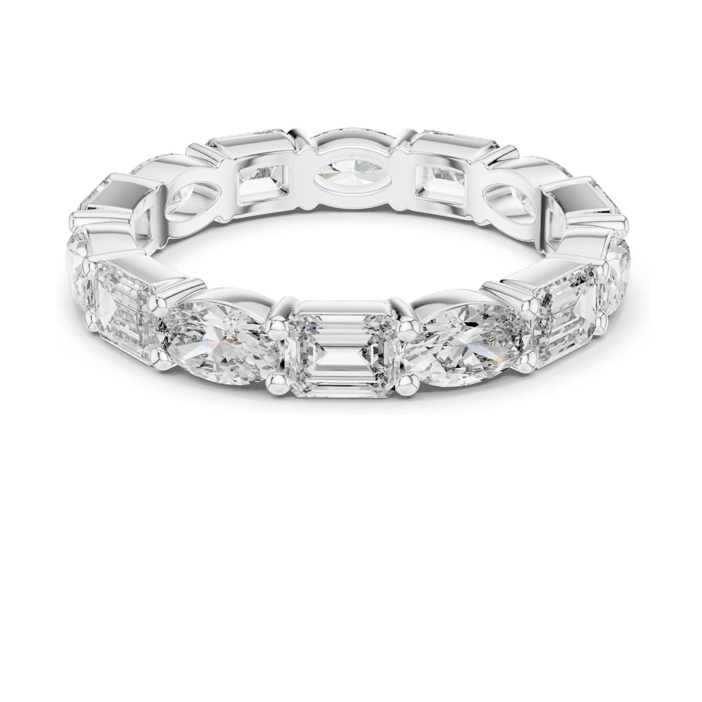 2.16 CT Alternating Emerald & Marquise Cut Lab Diamond Eternity Ring | VVS-VS EF Clarity | 18KT, 14KT, 10KT Gold & 925 Silver | Moissanite & Rose, Yellow, White Gold Options