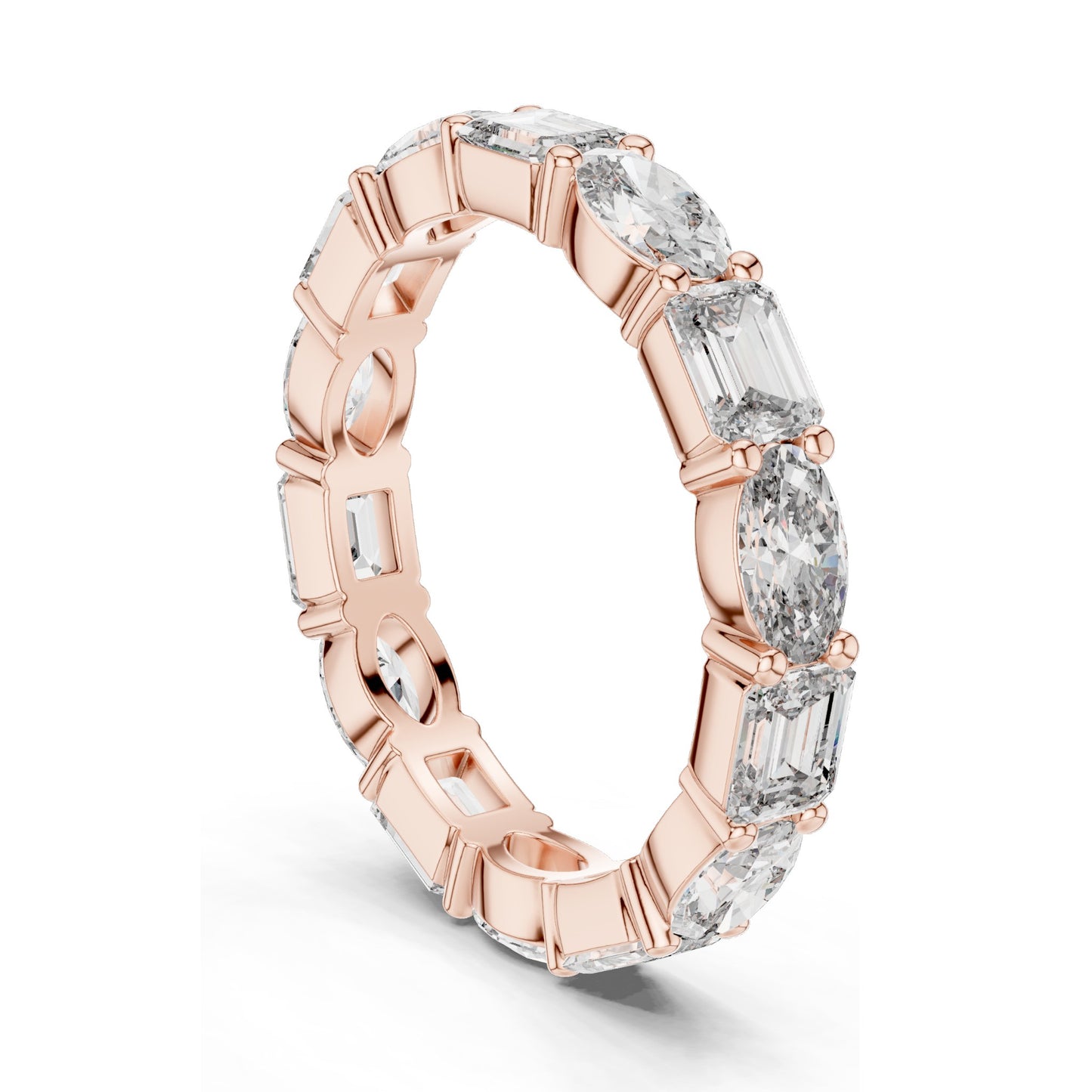 2.16 CT Alternating Emerald & Marquise Cut Lab Diamond Eternity Ring | VVS-VS EF Clarity | 18KT, 14KT, 10KT Gold & 925 Silver | Moissanite & Rose, Yellow, White Gold Options