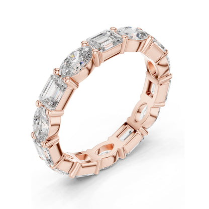2.16 CT Alternating Emerald & Marquise Cut Lab Diamond Eternity Ring | VVS-VS EF Clarity | 18KT, 14KT, 10KT Gold & 925 Silver | Moissanite & Rose, Yellow, White Gold Options