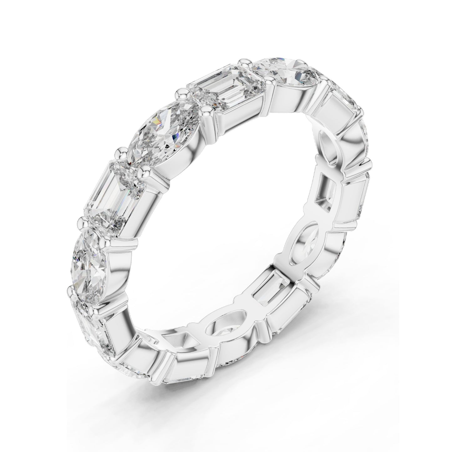 2.16 CT Alternating Emerald & Marquise Cut Lab Diamond Eternity Ring | VVS-VS EF Clarity | 18KT, 14KT, 10KT Gold & 925 Silver | Moissanite & Rose, Yellow, White Gold Options