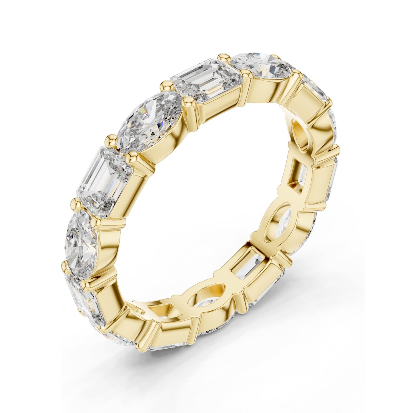 2.16 CT Alternating Emerald & Marquise Cut Lab Diamond Eternity Ring | VVS-VS EF Clarity | 18KT, 14KT, 10KT Gold & 925 Silver | Moissanite & Rose, Yellow, White Gold Options