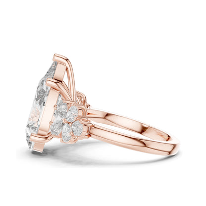 6.8 CT Pear-Shaped Lab Diamond Floral Ring for Women | VVS-VS EF Clarity | 18KT, 14KT, 10KT Gold & 925 Silver | Rose, Yellow, White Gold & Moissanite Options
