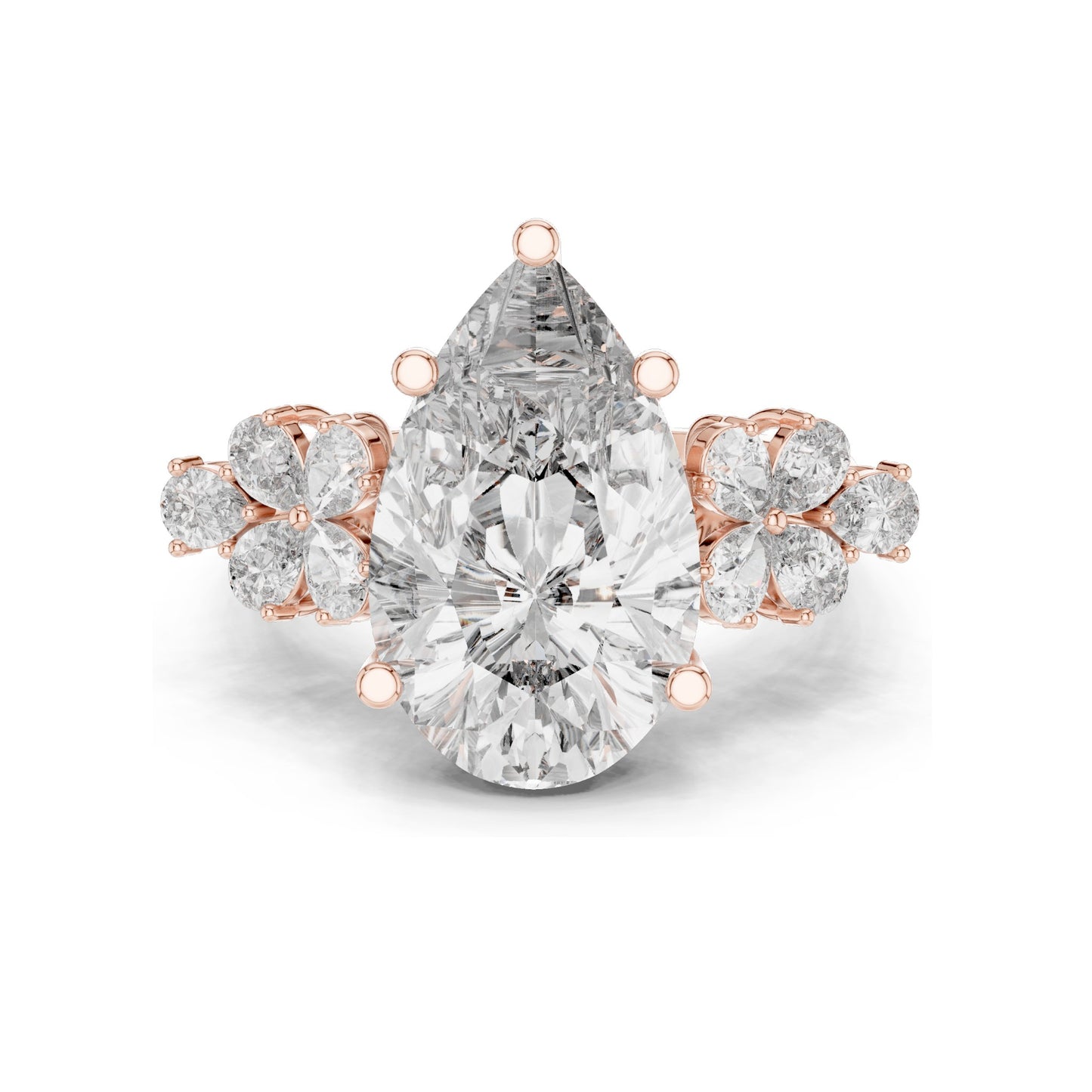 6.8 CT Pear-Shaped Lab Diamond Floral Ring for Women | VVS-VS EF Clarity | 18KT, 14KT, 10KT Gold & 925 Silver | Rose, Yellow, White Gold & Moissanite Options