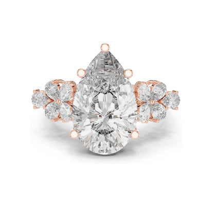 6.8 CT Pear-Shaped Lab Diamond Floral Ring for Women | VVS-VS EF Clarity | 18KT, 14KT, 10KT Gold & 925 Silver | Rose, Yellow, White Gold & Moissanite Options