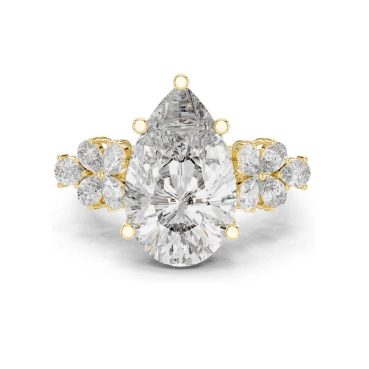 6.8 CT Pear-Shaped Lab Diamond Floral Ring for Women | VVS-VS EF Clarity | 18KT, 14KT, 10KT Gold & 925 Silver | Rose, Yellow, White Gold & Moissanite Options