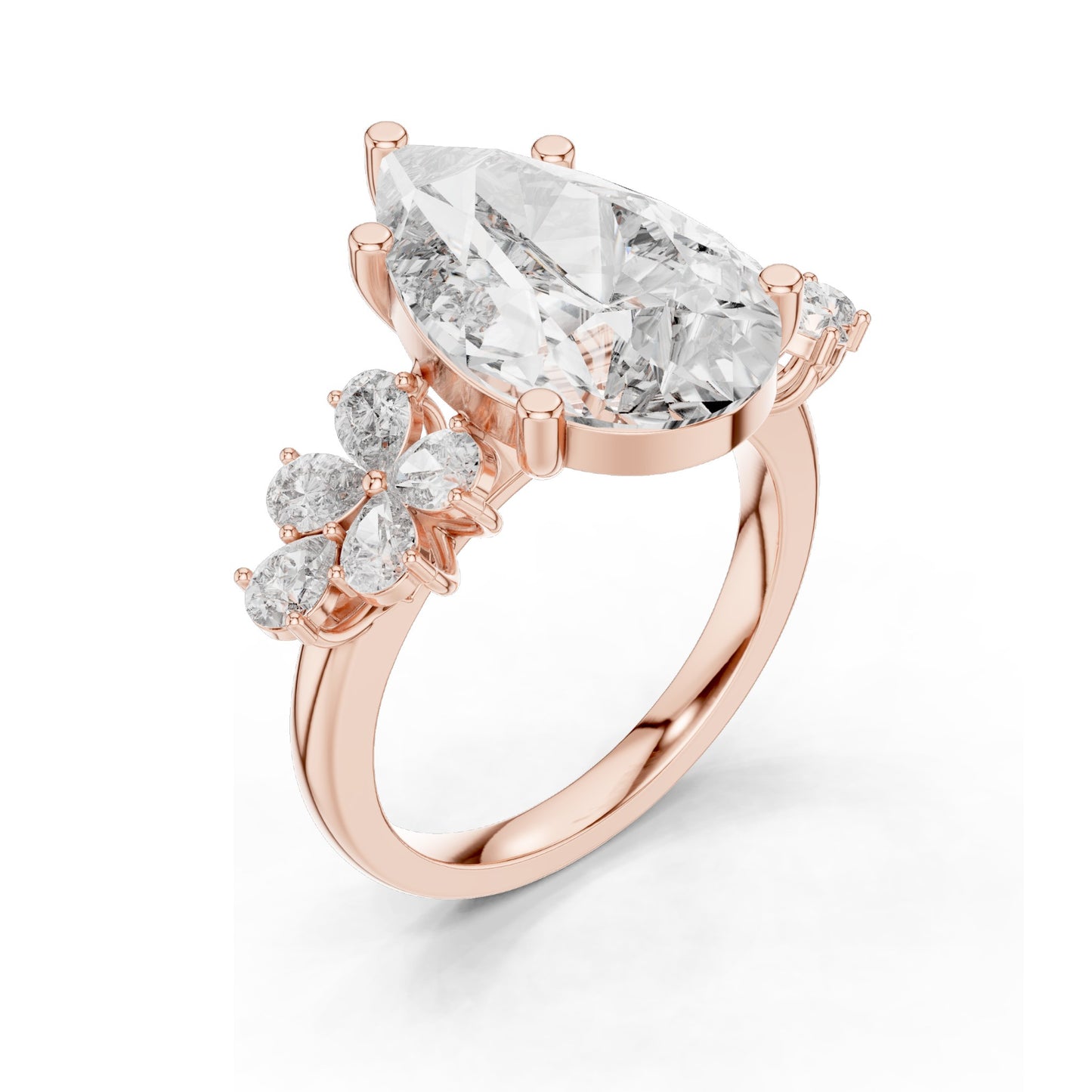 6.8 CT Pear-Shaped Lab Diamond Floral Ring for Women | VVS-VS EF Clarity | 18KT, 14KT, 10KT Gold & 925 Silver | Rose, Yellow, White Gold & Moissanite Options