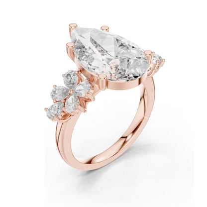 6.8 CT Pear-Shaped Lab Diamond Floral Ring for Women | VVS-VS EF Clarity | 18KT, 14KT, 10KT Gold & 925 Silver | Rose, Yellow, White Gold & Moissanite Options