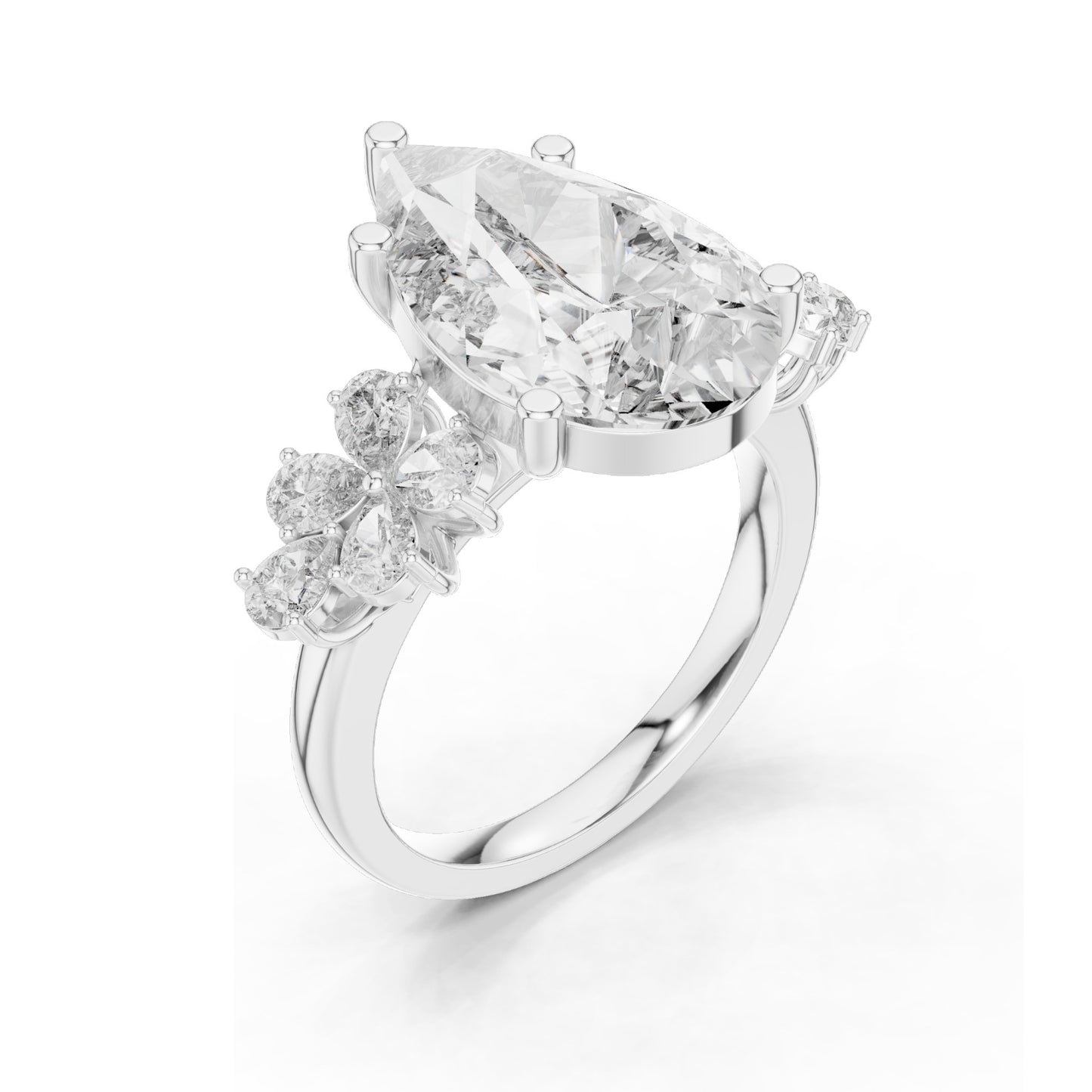 6.8 CT Pear-Shaped Lab Diamond Floral Ring for Women | VVS-VS EF Clarity | 18KT, 14KT, 10KT Gold & 925 Silver | Rose, Yellow, White Gold & Moissanite Options
