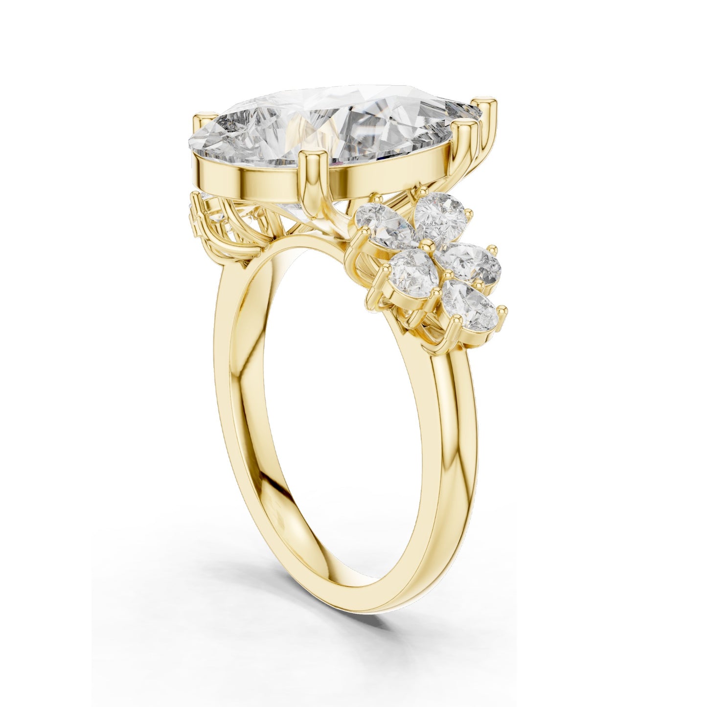 6.8 CT Pear-Shaped Lab Diamond Floral Ring for Women | VVS-VS EF Clarity | 18KT, 14KT, 10KT Gold & 925 Silver | Rose, Yellow, White Gold & Moissanite Options