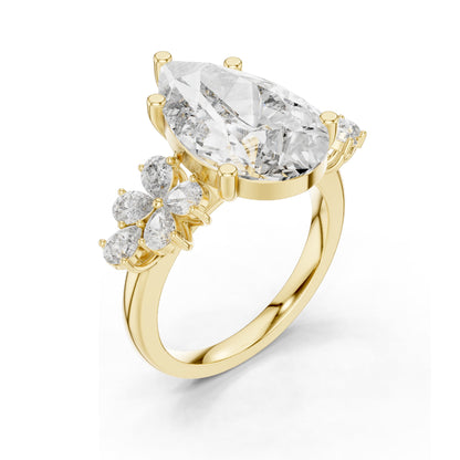 6.8 CT Pear-Shaped Lab Diamond Floral Ring for Women | VVS-VS EF Clarity | 18KT, 14KT, 10KT Gold & 925 Silver | Rose, Yellow, White Gold & Moissanite Options