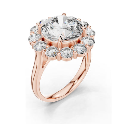 6.58 CT Round Brilliant Lab Diamond Halo Ring for Women | VVS-VS EF Clarity | 18KT, 14KT, 10KT Gold & 925 Silver | Rose, Yellow, White Gold & Moissanite Options
