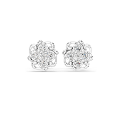 0.384 CT Lab Diamond Floral Stud Earrings | VVS-VS EF CVD Diamonds | 18KT, 14KT, 10KT Gold & 925 Silver | Moissanite Option | Rose, Yellow & White Gold