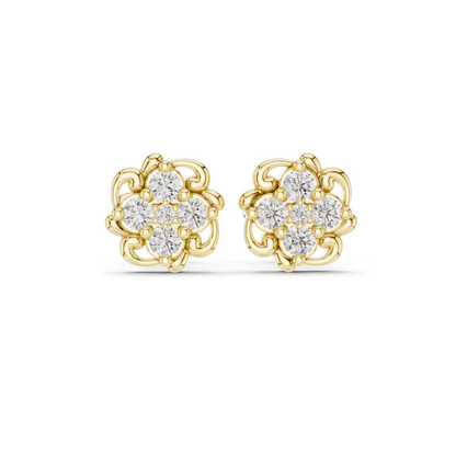 0.384 CT Lab Diamond Floral Stud Earrings | VVS-VS EF CVD Diamonds | 18KT, 14KT, 10KT Gold & 925 Silver | Moissanite Option | Rose, Yellow & White Gold