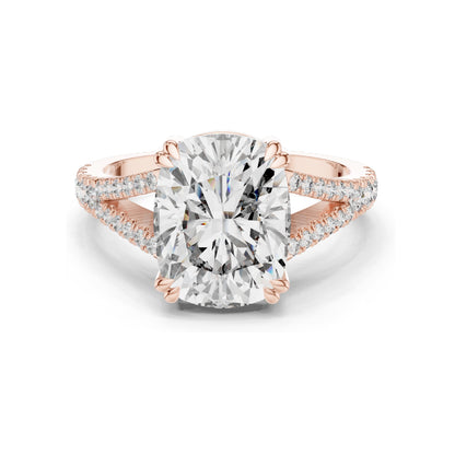 5.32 CT Cushion Cut Lab Diamond Split Shank Engagement Ring for Women | VVS-VS EF Clarity | 18KT, 14KT, 10KT Gold & 925 Silver | Rose, Yellow, White Gold & Moissanite Options