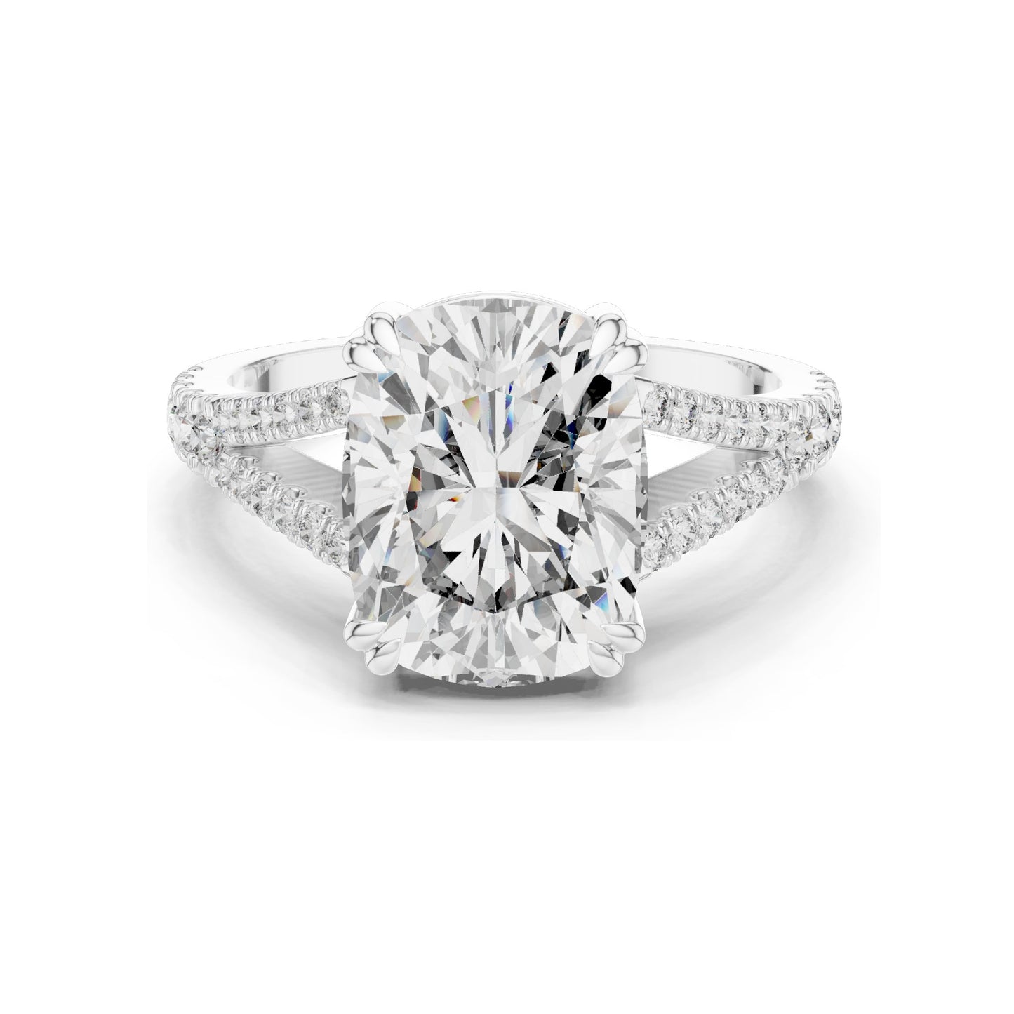 5.32 CT Cushion Cut Lab Diamond Split Shank Engagement Ring for Women | VVS-VS EF Clarity | 18KT, 14KT, 10KT Gold & 925 Silver | Rose, Yellow, White Gold & Moissanite Options