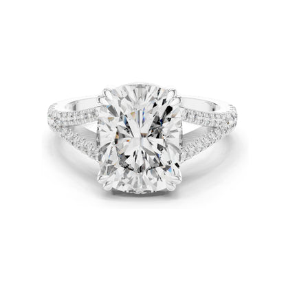 5.32 CT Cushion Cut Lab Diamond Split Shank Engagement Ring for Women | VVS-VS EF Clarity | 18KT, 14KT, 10KT Gold & 925 Silver | Rose, Yellow, White Gold & Moissanite Options