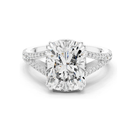 5.32 CT Cushion Cut Lab Diamond Split Shank Engagement Ring for Women | VVS-VS EF Clarity | 18KT, 14KT, 10KT Gold & 925 Silver | Rose, Yellow, White Gold & Moissanite Options
