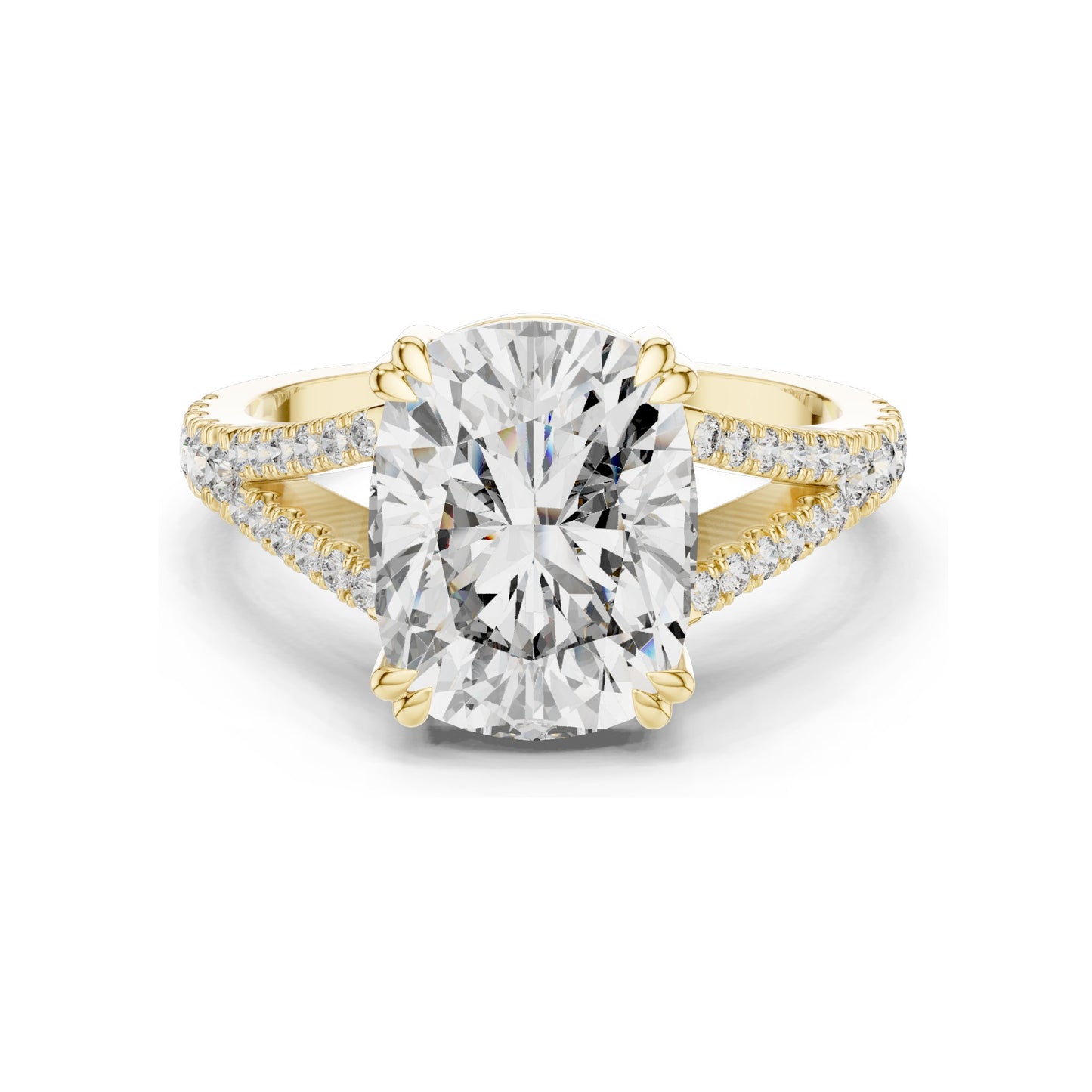 5.32 CT Cushion Cut Lab Diamond Split Shank Engagement Ring for Women | VVS-VS EF Clarity | 18KT, 14KT, 10KT Gold & 925 Silver | Rose, Yellow, White Gold & Moissanite Options