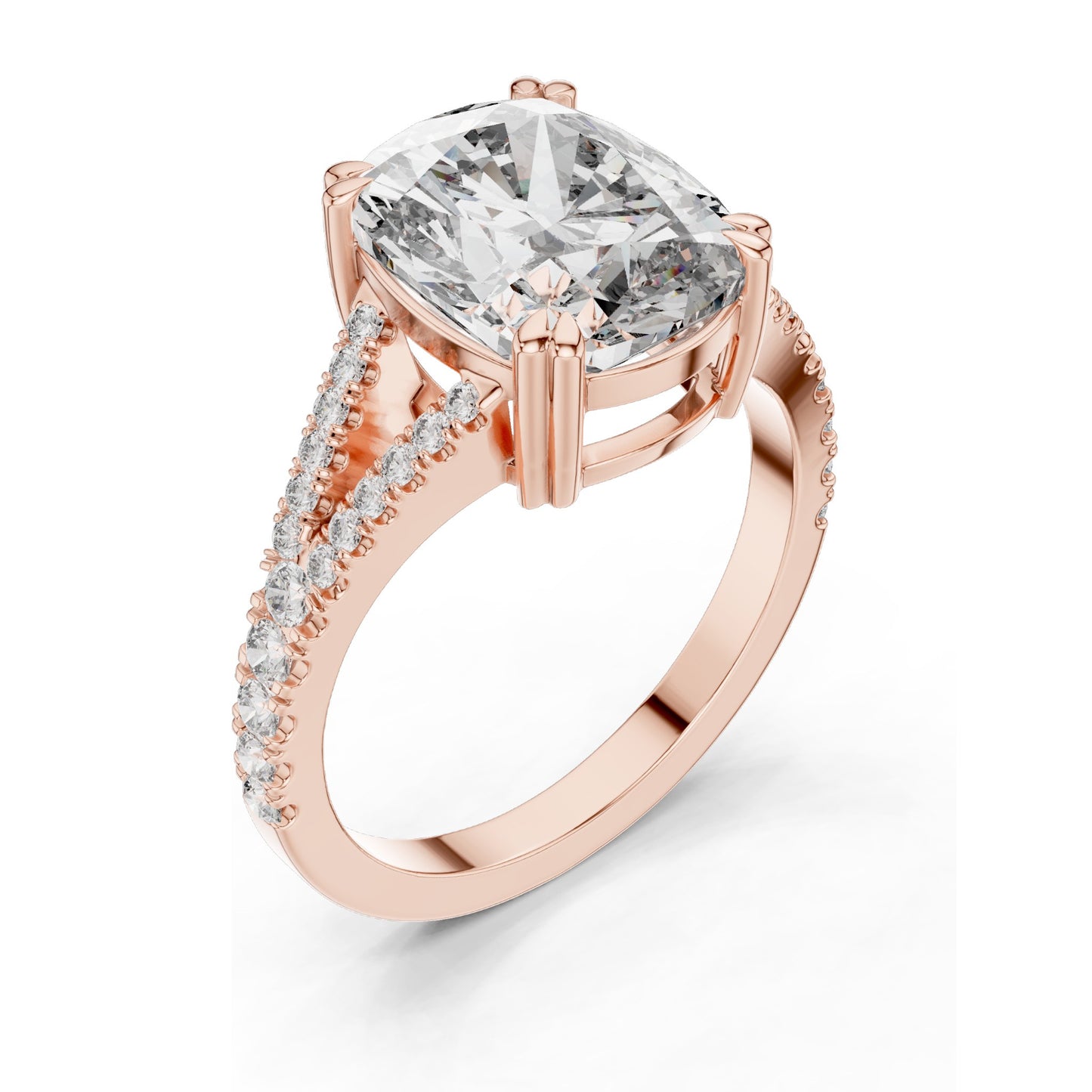 5.32 CT Cushion Cut Lab Diamond Split Shank Engagement Ring for Women | VVS-VS EF Clarity | 18KT, 14KT, 10KT Gold & 925 Silver | Rose, Yellow, White Gold & Moissanite Options