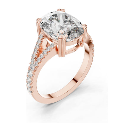 5.32 CT Cushion Cut Lab Diamond Split Shank Engagement Ring for Women | VVS-VS EF Clarity | 18KT, 14KT, 10KT Gold & 925 Silver | Rose, Yellow, White Gold & Moissanite Options