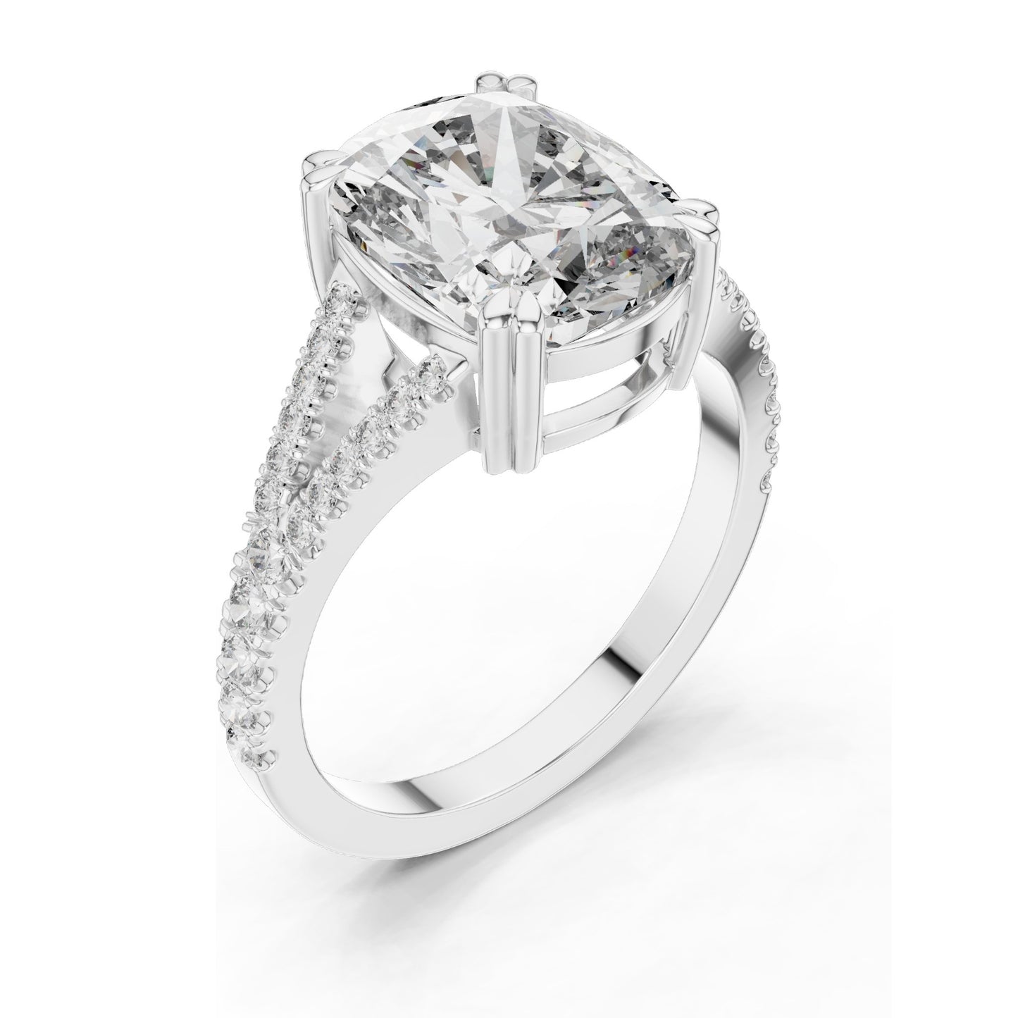 5.32 CT Cushion Cut Lab Diamond Split Shank Engagement Ring for Women | VVS-VS EF Clarity | 18KT, 14KT, 10KT Gold & 925 Silver | Rose, Yellow, White Gold & Moissanite Options