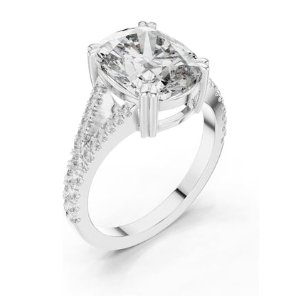5.32 CT Cushion Cut Lab Diamond Split Shank Engagement Ring for Women | VVS-VS EF Clarity | 18KT, 14KT, 10KT Gold & 925 Silver | Rose, Yellow, White Gold & Moissanite Options