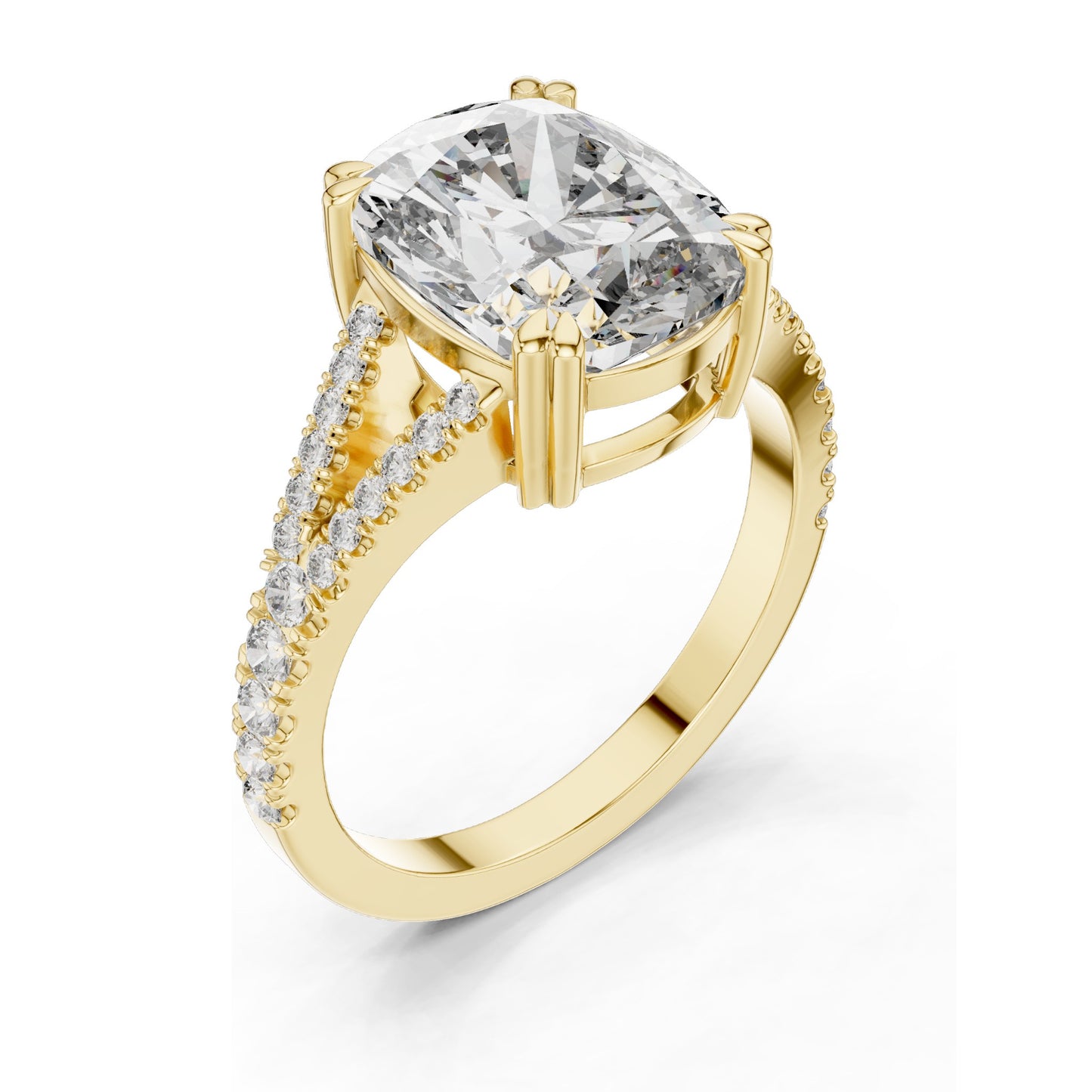 5.32 CT Cushion Cut Lab Diamond Split Shank Engagement Ring for Women | VVS-VS EF Clarity | 18KT, 14KT, 10KT Gold & 925 Silver | Rose, Yellow, White Gold & Moissanite Options