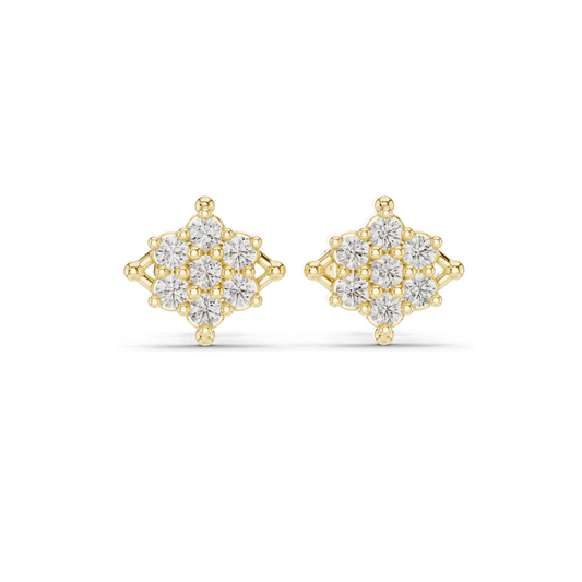 0.49 CT Lab Diamond Cluster Stud Earrings for Women | VVS–VS EF Clarity | 18KT, 14KT, 10KT Gold & 925 Silver | White, Yellow & Rose Gold | Moissanite Option