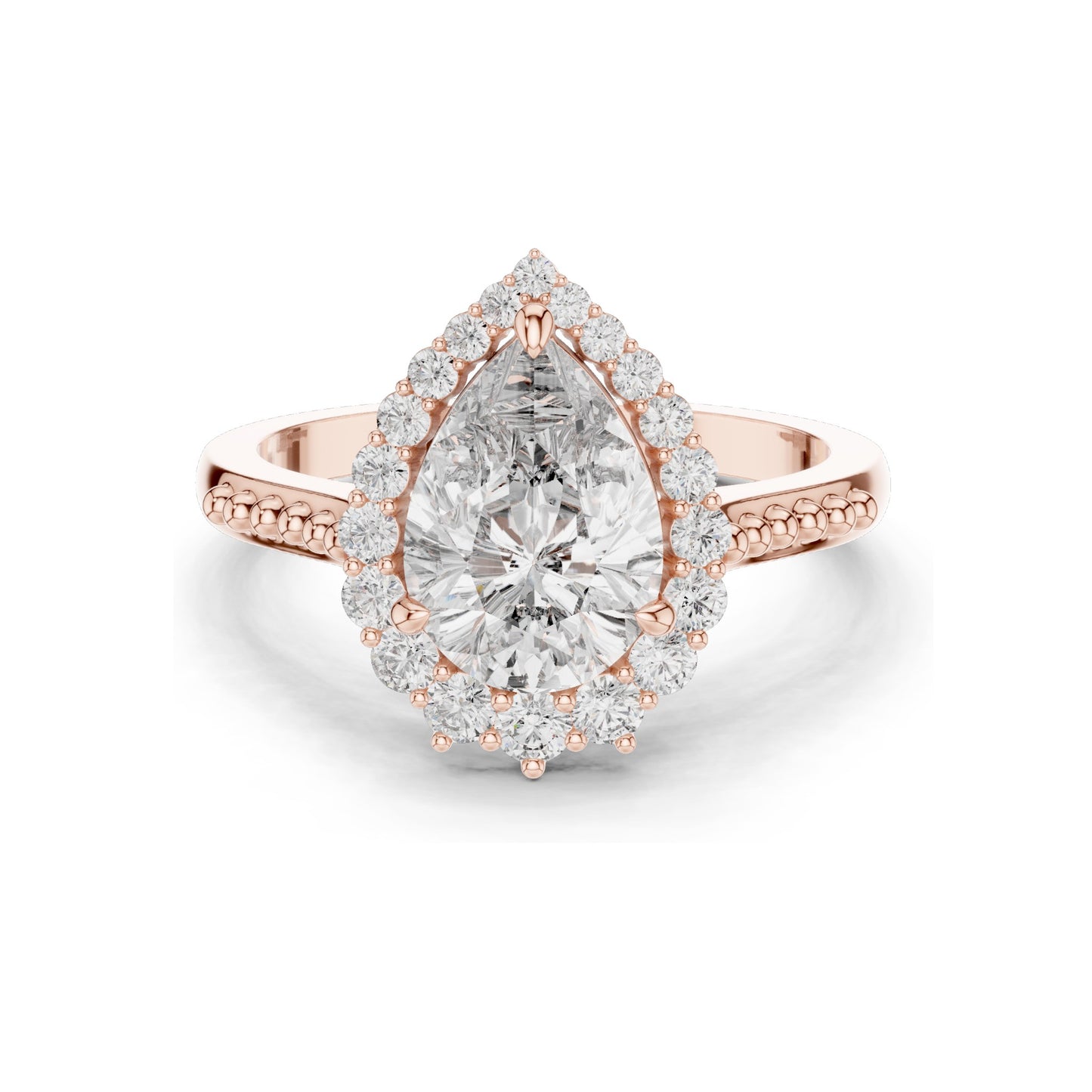 2.14 CT Pear Cut Lab Diamond Halo Engagement Ring for Women | VVS-VS EF Clarity | 18KT, 14KT, 10KT Gold & 925 Silver | Rose, Yellow, White Gold & Moissanite Available