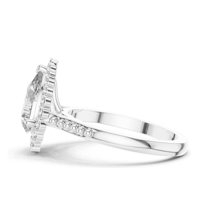 2.14 CT Pear Cut Lab Diamond Halo Engagement Ring for Women | VVS-VS EF Clarity | 18KT, 14KT, 10KT Gold & 925 Silver | Rose, Yellow, White Gold & Moissanite Available