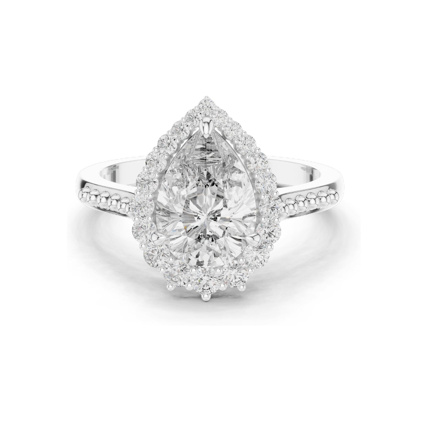 2.14 CT Pear Cut Lab Diamond Halo Engagement Ring for Women | VVS-VS EF Clarity | 18KT, 14KT, 10KT Gold & 925 Silver | Rose, Yellow, White Gold & Moissanite Available