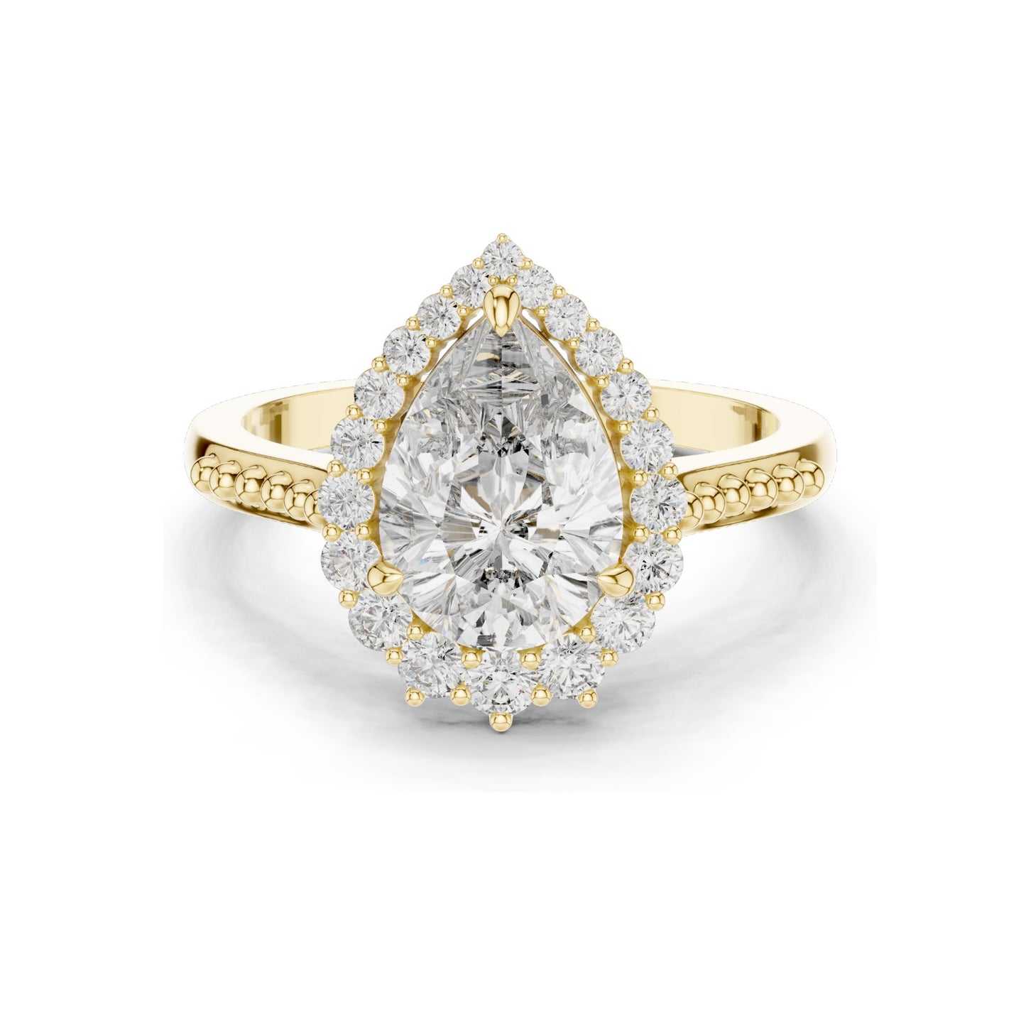 2.14 CT Pear Cut Lab Diamond Halo Engagement Ring for Women | VVS-VS EF Clarity | 18KT, 14KT, 10KT Gold & 925 Silver | Rose, Yellow, White Gold & Moissanite Available