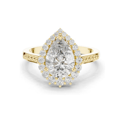 2.14 CT Pear Cut Lab Diamond Halo Engagement Ring for Women | VVS-VS EF Clarity | 18KT, 14KT, 10KT Gold & 925 Silver | Rose, Yellow, White Gold & Moissanite Available