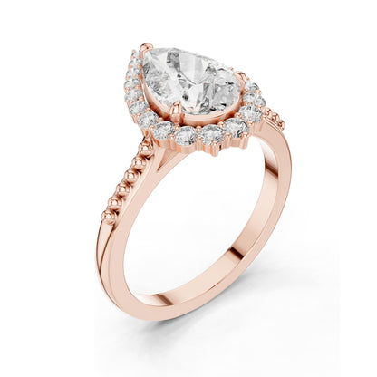 2.14 CT Pear Cut Lab Diamond Halo Engagement Ring for Women | VVS-VS EF Clarity | 18KT, 14KT, 10KT Gold & 925 Silver | Rose, Yellow, White Gold & Moissanite Available