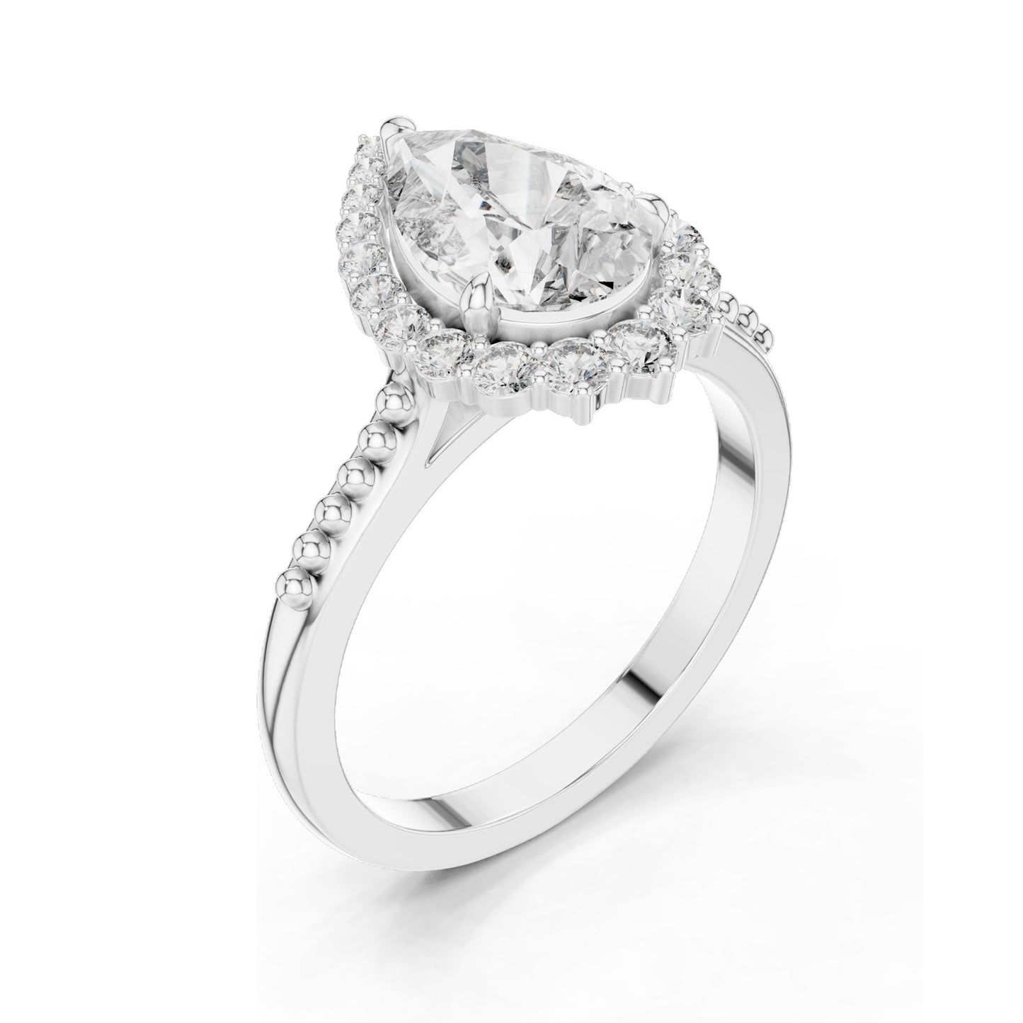 2.14 CT Pear Cut Lab Diamond Halo Engagement Ring for Women | VVS-VS EF Clarity | 18KT, 14KT, 10KT Gold & 925 Silver | Rose, Yellow, White Gold & Moissanite Available