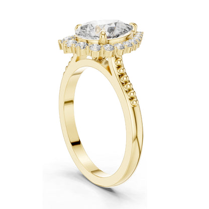 2.14 CT Pear Cut Lab Diamond Halo Engagement Ring for Women | VVS-VS EF Clarity | 18KT, 14KT, 10KT Gold & 925 Silver | Rose, Yellow, White Gold & Moissanite Available