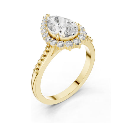 2.14 CT Pear Cut Lab Diamond Halo Engagement Ring for Women | VVS-VS EF Clarity | 18KT, 14KT, 10KT Gold & 925 Silver | Rose, Yellow, White Gold & Moissanite Available