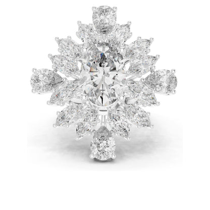 10.79 CT Oval & Pear Cut Lab Diamond Cluster Ring for Women | VVS-VS EF Clarity | 18KT, 14KT, 10KT Gold & 925 Silver | Rose, Yellow, White Gold & Moissanite Available