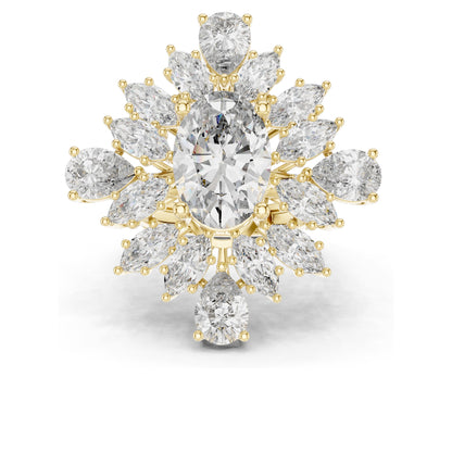 10.79 CT Oval & Pear Cut Lab Diamond Cluster Ring for Women | VVS-VS EF Clarity | 18KT, 14KT, 10KT Gold & 925 Silver | Rose, Yellow, White Gold & Moissanite Available