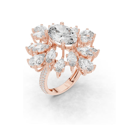 10.79 CT Oval & Pear Cut Lab Diamond Cluster Ring for Women | VVS-VS EF Clarity | 18KT, 14KT, 10KT Gold & 925 Silver | Rose, Yellow, White Gold & Moissanite Available