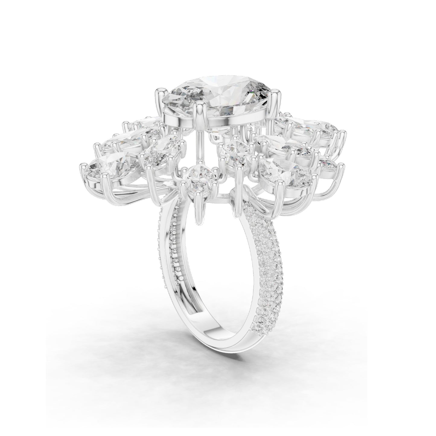 10.79 CT Oval & Pear Cut Lab Diamond Cluster Ring for Women | VVS-VS EF Clarity | 18KT, 14KT, 10KT Gold & 925 Silver | Rose, Yellow, White Gold & Moissanite Available