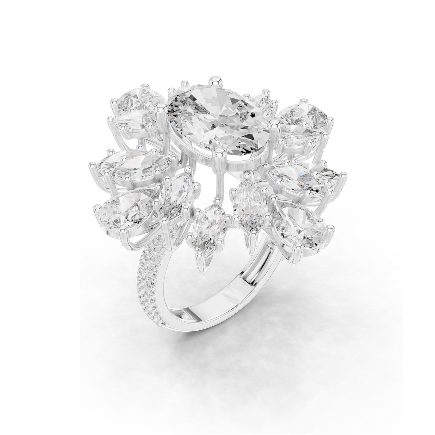 10.79 CT Oval & Pear Cut Lab Diamond Cluster Ring for Women | VVS-VS EF Clarity | 18KT, 14KT, 10KT Gold & 925 Silver | Rose, Yellow, White Gold & Moissanite Available