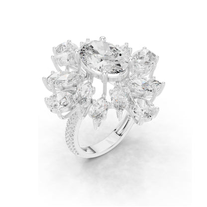 10.79 CT Oval & Pear Cut Lab Diamond Cluster Ring for Women | VVS-VS EF Clarity | 18KT, 14KT, 10KT Gold & 925 Silver | Rose, Yellow, White Gold & Moissanite Available