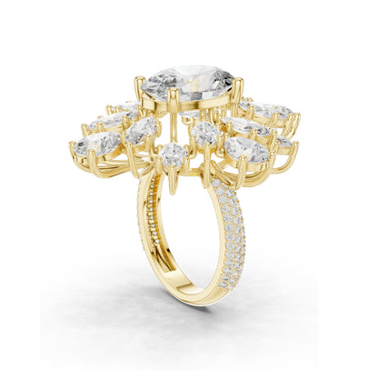 10.79 CT Oval & Pear Cut Lab Diamond Cluster Ring for Women | VVS-VS EF Clarity | 18KT, 14KT, 10KT Gold & 925 Silver | Rose, Yellow, White Gold & Moissanite Available
